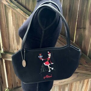 Gurlfried Holiday Shoulder Bag Purse Black with Embroidered Design